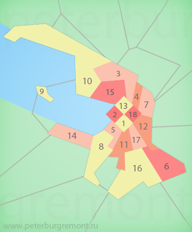 Карта районов выезда мастеров Петербургской Ремонтной Службы