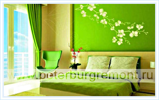 Ремонт спальни - отделка в зеленом цвете